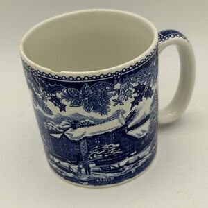 Spode Coffee Mug Winter's Eve Pattern #S3755-A11 Blue & White England CHIP CRACK